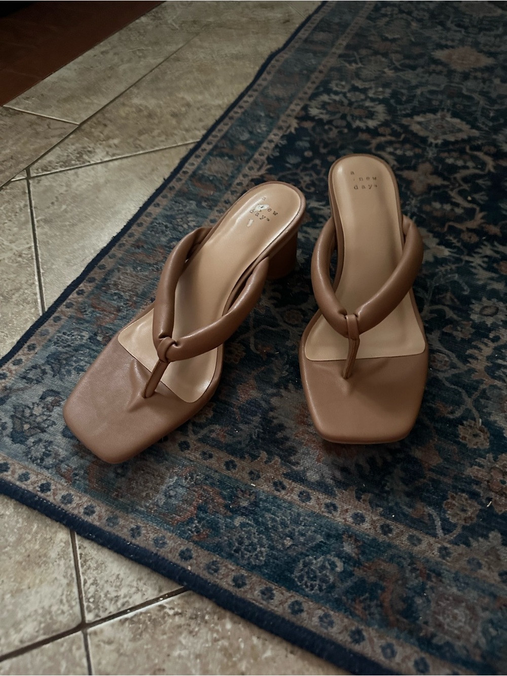 a new day Tan Thong Block Heel Sandals
